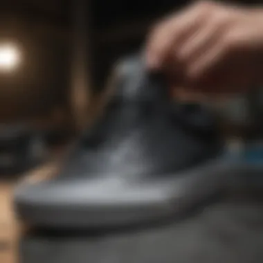 Close-up of a Vans sneaker being painted black