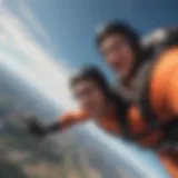 Thrill-seekers soaring through the sky in a tandem skydiving jump