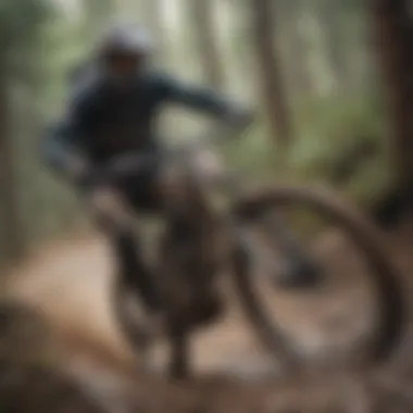 Hardtail bike rider taking on muddy downhill trail