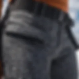 Close-up of snowboarding pants showcasing unique patterns and textures