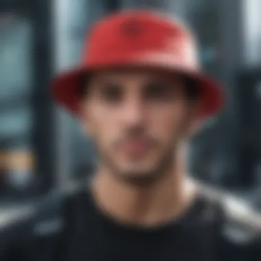 Athlete Rocking a Black and Red Bucket Hat in Action