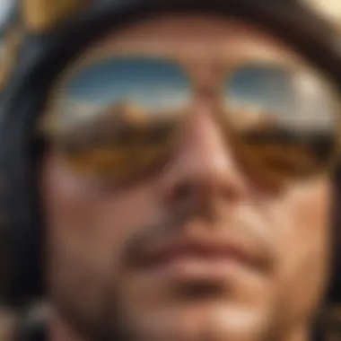 Aviator gold glasses showcasing precision and focus in extreme sports