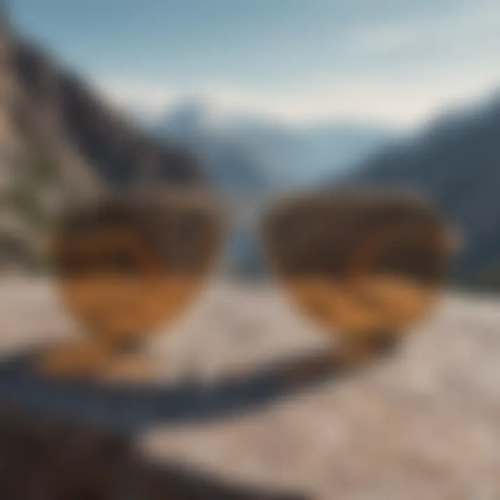 Aviator gold glasses on a rocky mountain peak