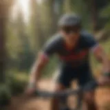 Athlete wearing wrap around sunglasses during a mountain biking trail