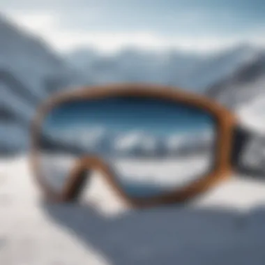 Sunglasses displayed against a backdrop of snow-covered slopes for skiing