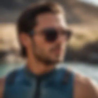 Water sports enthusiast wearing stylish wrap around sunglasses