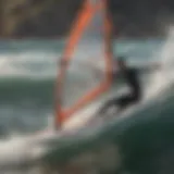 Athletic windsurfer executing a perfect carve