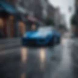 Sleek Blue Supra Racing Through Urban Streets