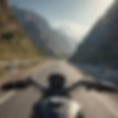 Ride through Majestic Mountain Passes Breathtaking mountain view during a motorcycle ride