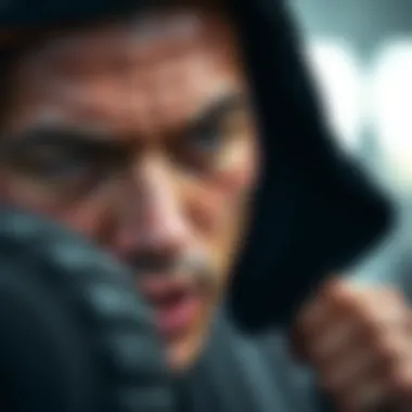 The Power of Concentration in Breathing Close-up of a focused face during intense physical training