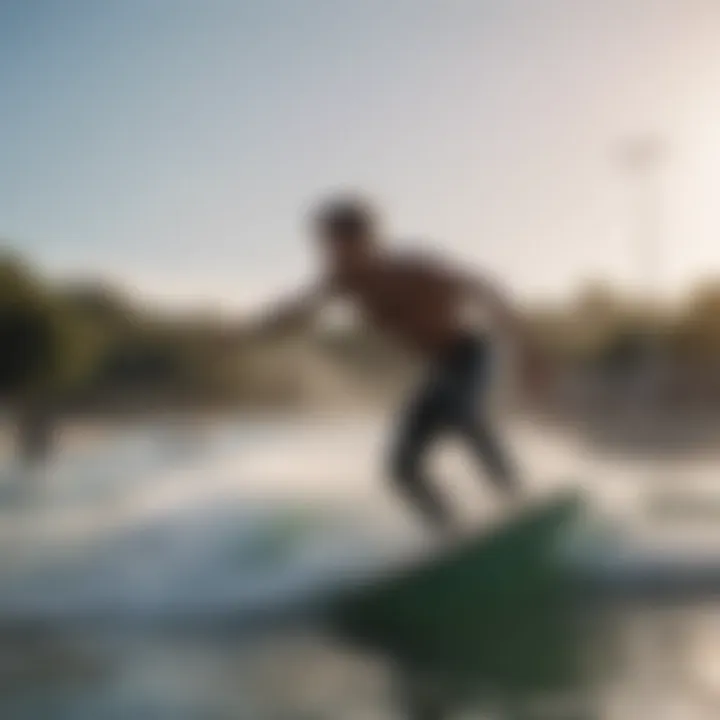 Surfers riding consistent waves in the Bristol Wave Pool, experiencing ideal surfing conditions.