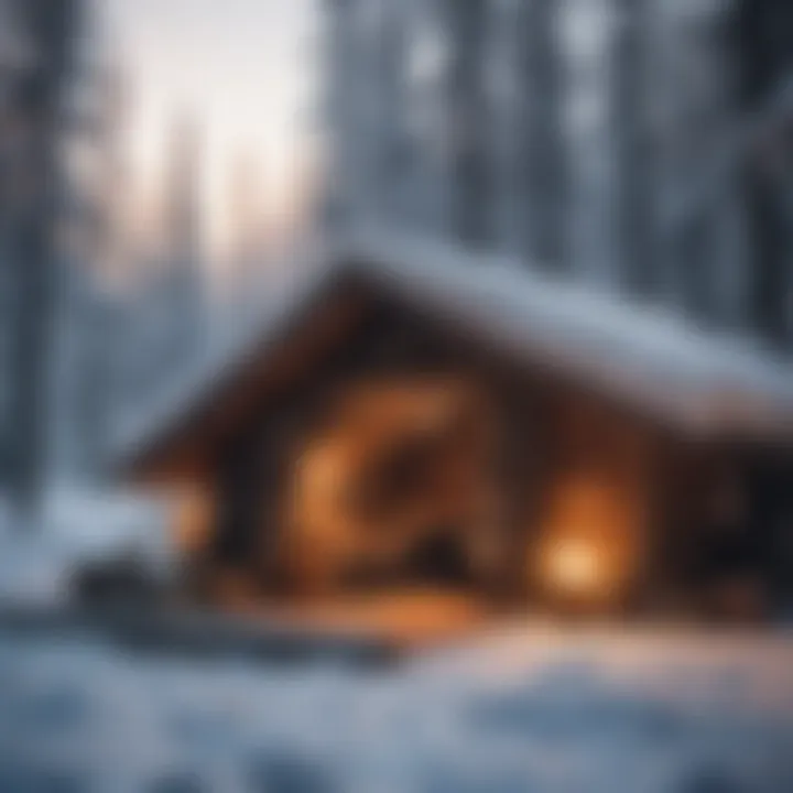 A cozy snow shelter with warm lighting