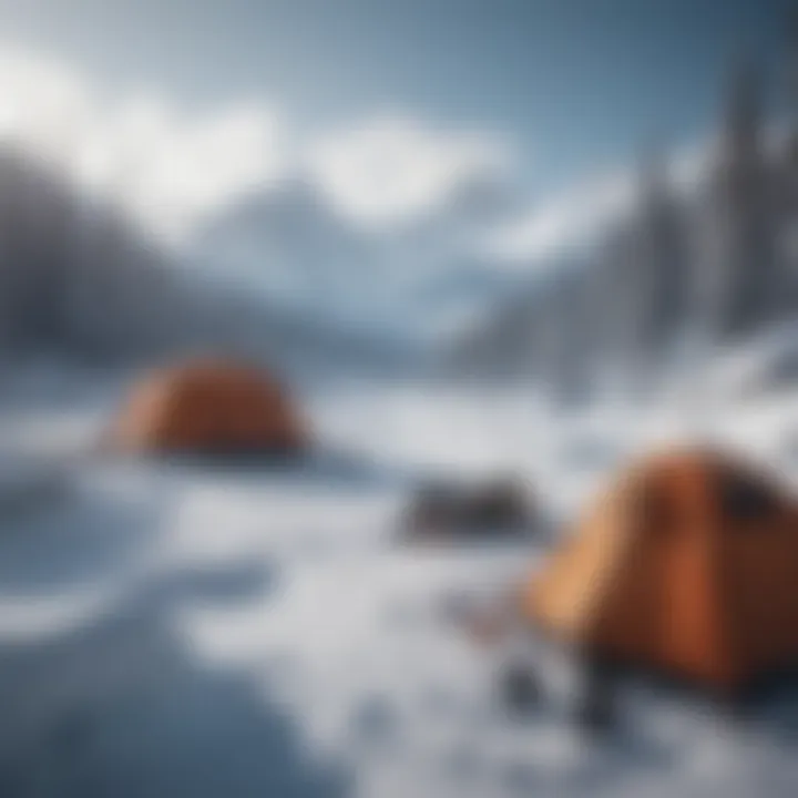 A serene snow-covered campsite in the wilderness