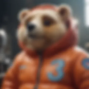 Care Bear Puffer Jacket Detailing in Extreme Sports Setting