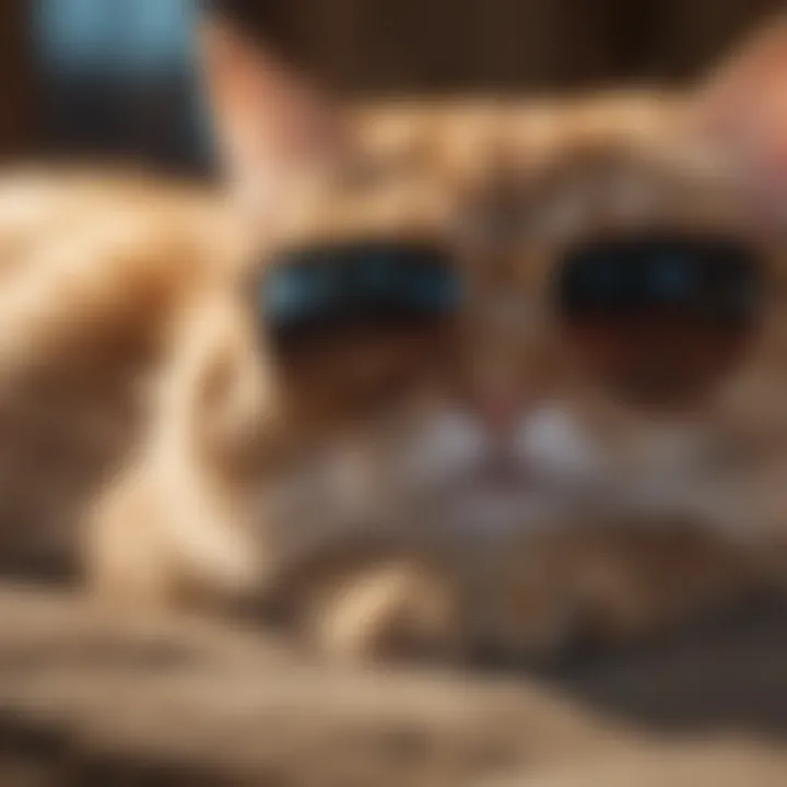 Cat napping peacefully beside sunglasses