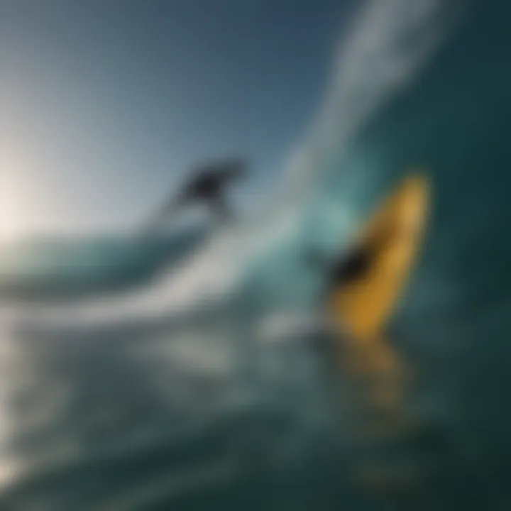 Breathtaking underwater shot capturing the thrill of channel surfing beneath the surface