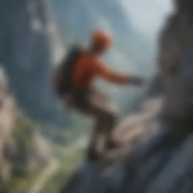 Climber Rappelling Down a Cliff