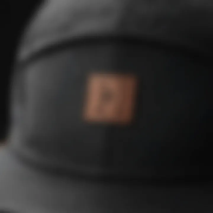 Close-up of black 5-panel hat with durable outdoor fabric