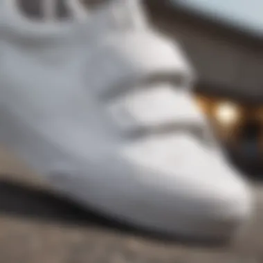 Close-up shot of durable velcro straps on white vans