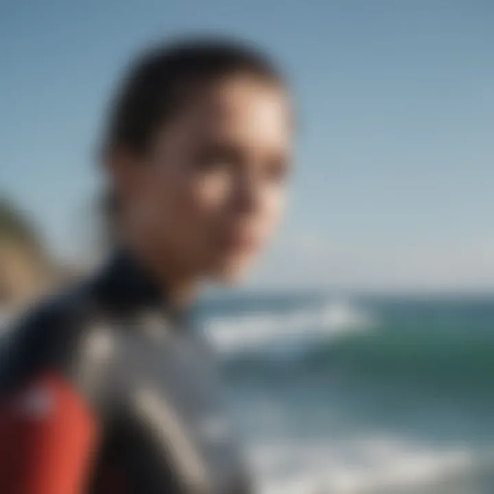 Close-up of innovative waterproof material on Roxy surfsuit