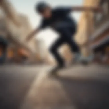 Close-up shot of a skateboarder in action