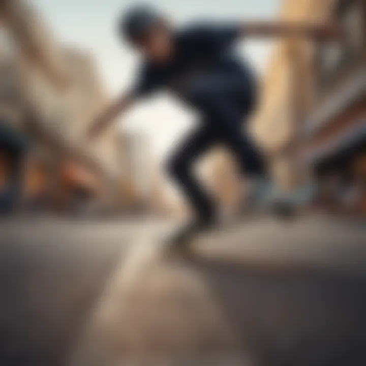 Close-up shot of a skateboarder in action