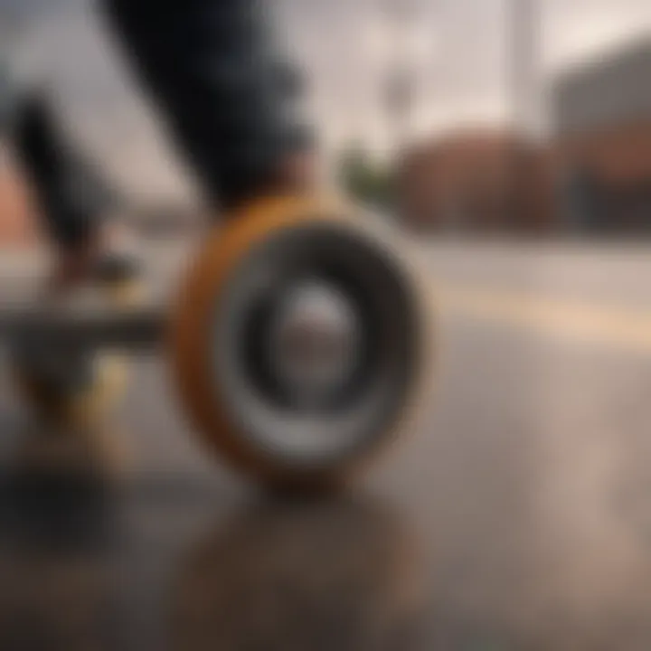 Close-up of wheels on a budget-friendly penny skateboard