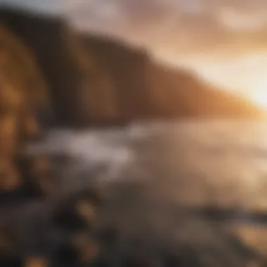 A scenic view of Ireland's rugged coastline during sunset