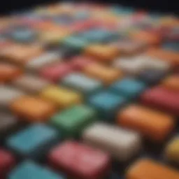 Vibrant array of colored surf wax sticks arranged artistically