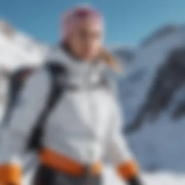Performance in Action Active woman conquering snowy slopes in a snow bib