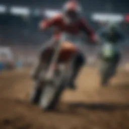 Dynamic action shot of a Supercross race in full swing