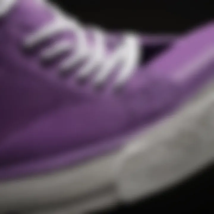 Close-up of Converse purple shoe materials and design