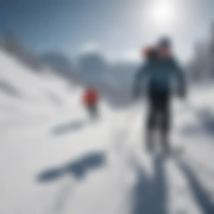 Group of skiers navigating a snowy trail