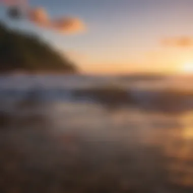 Surfboard on vibrant Costa Rican sunset backdrop