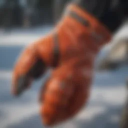 Close-up view of Crab Grab cinch mittens showcasing their unique design elements.