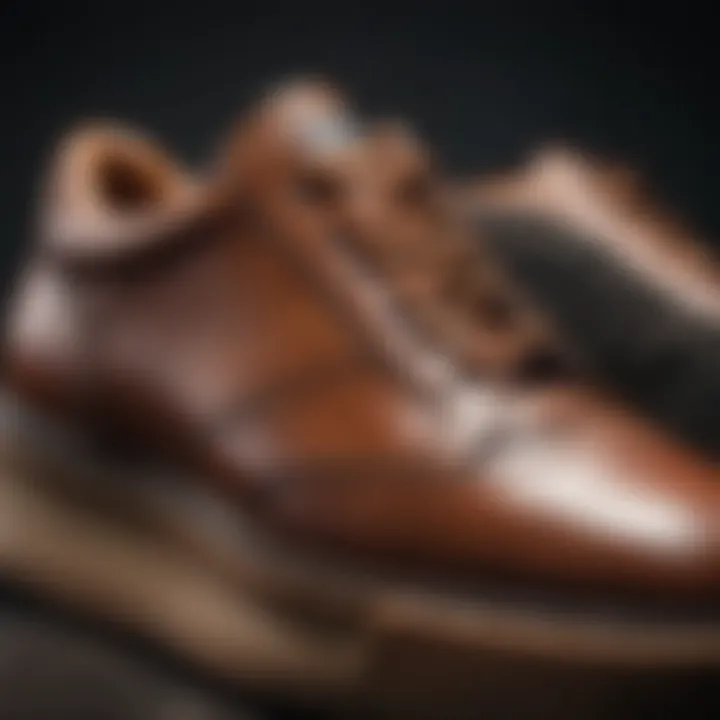 Close-up of detailed craftsmanship in leather and stacked sole