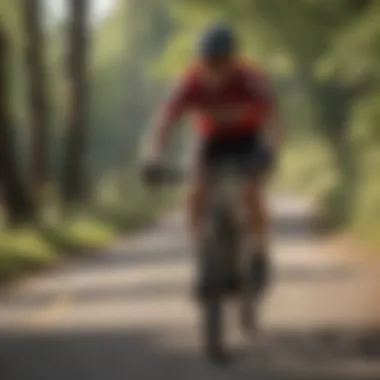 Cyclist practicing gear shifts on a training route