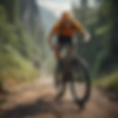 Cyclist riding through scenic mountain trail