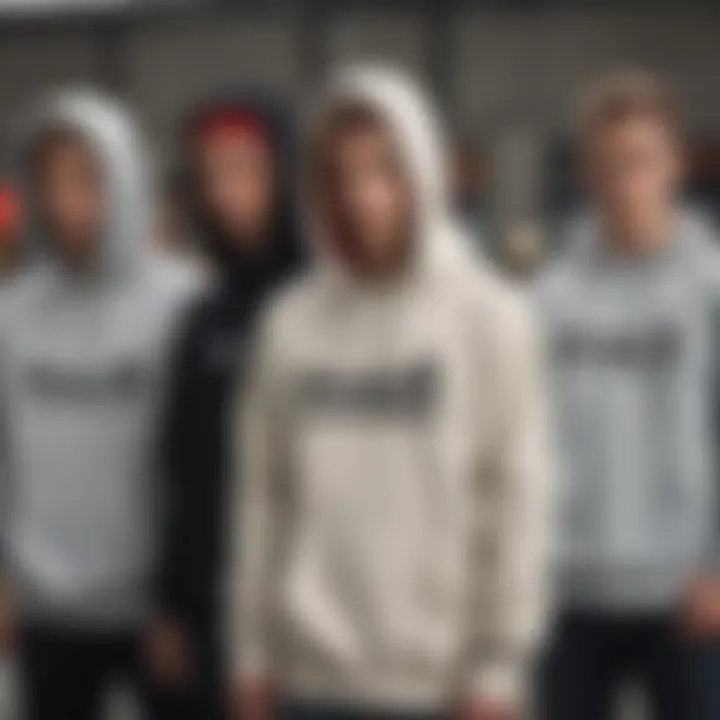 A group of skaters showcasing their DC hoodies at a skate park