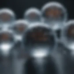 Close-up of water molecules in a scientific illustration