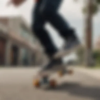 Skateboarding in Dekline Footwear Action shot of a skateboarder performing tricks in Dekline shoes