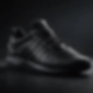 Detailed shot of durable materials used in all-black Adidas shoes