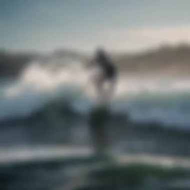 Close-up of eFoil board cutting through the waves