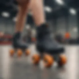 Dynamic motion of high top quad roller skates on a ramp