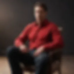Elegant red corduroy shirt draped over chair