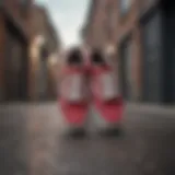 Elevated perspective of Vans platform shoes on urban background