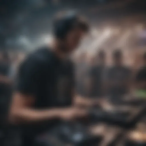 DJ spinning records at a crowded nightclub