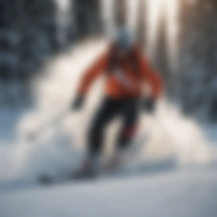 Energetic skier carving through fresh powder at Boreal Mountain