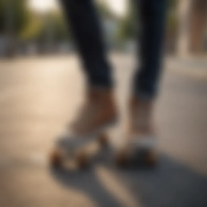 Skateboarder confidently cruising with non-slip skate shoes