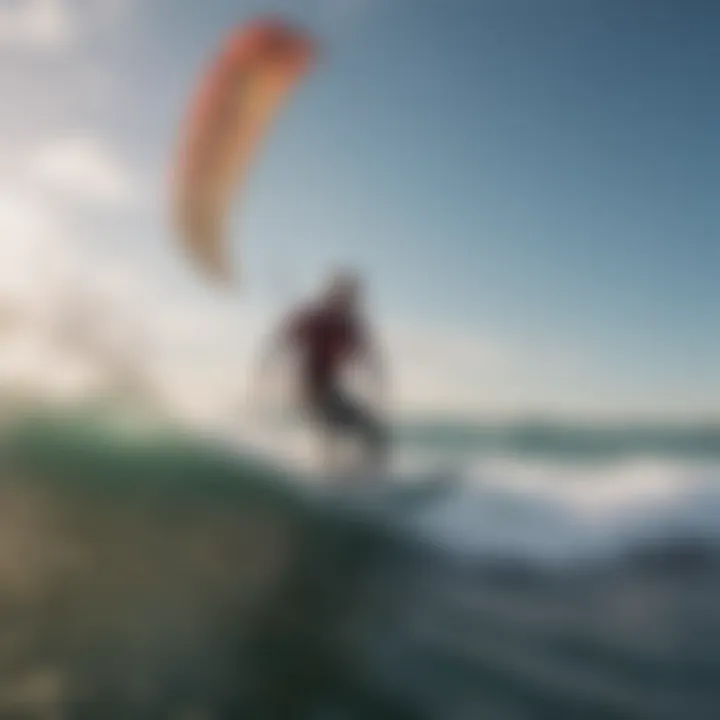 A kite surfer navigating through challenging wind patterns